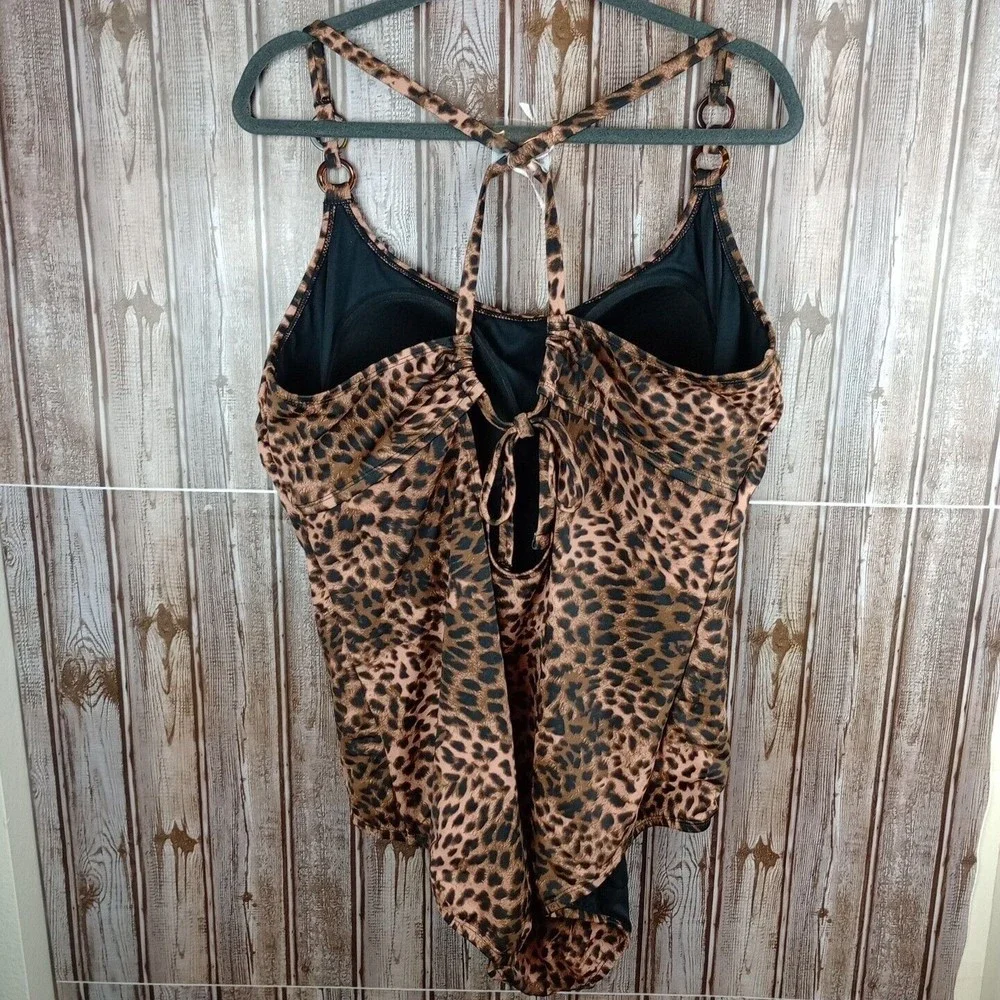 Time and Tru Leopard Double Ring Strap One Piece Swimsuit Women's Size 3X NWT